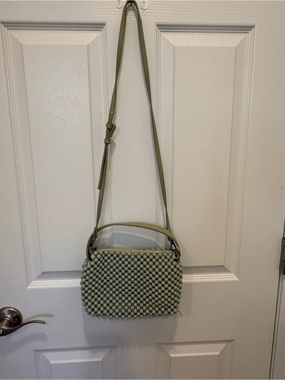 Zara Beaded Crossbody Bag in Sage Green A3